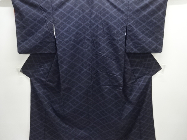 JAPANESE KIMONO / SILK / TSUMUGI / WOVEN DIAGONAL GRID
